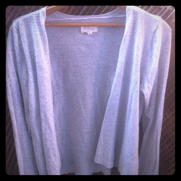 Loft Blue and White Striped Open Cardigan - Picture 3 of 5